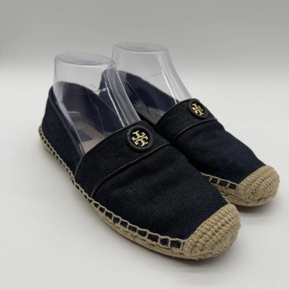 Tory Burch Women's Seaside Denim Espadrille Flats Coastal Beach Blue Size 7.5